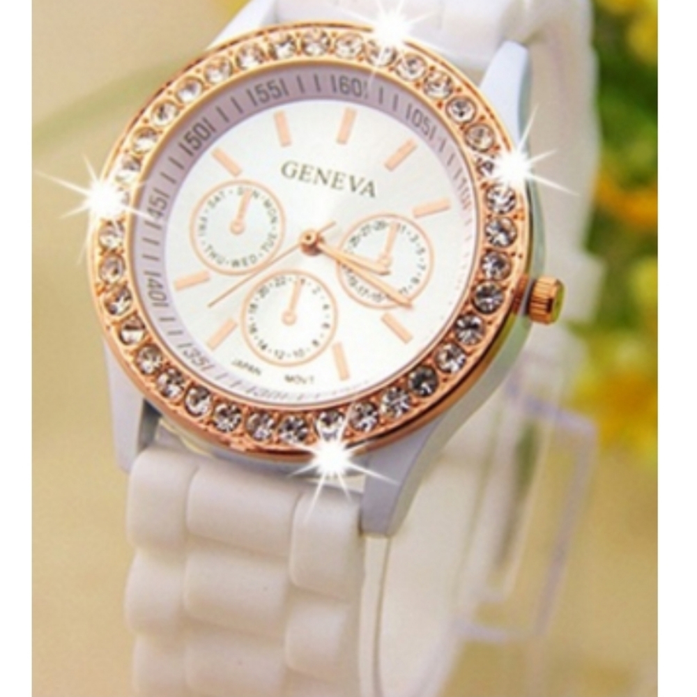 Women's White Silicon Geneva Watch